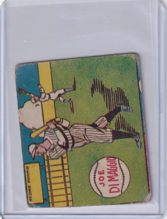 Vintage Joe DiMaggio baseball card from 1943 R302-01 featuring the New York Yankees