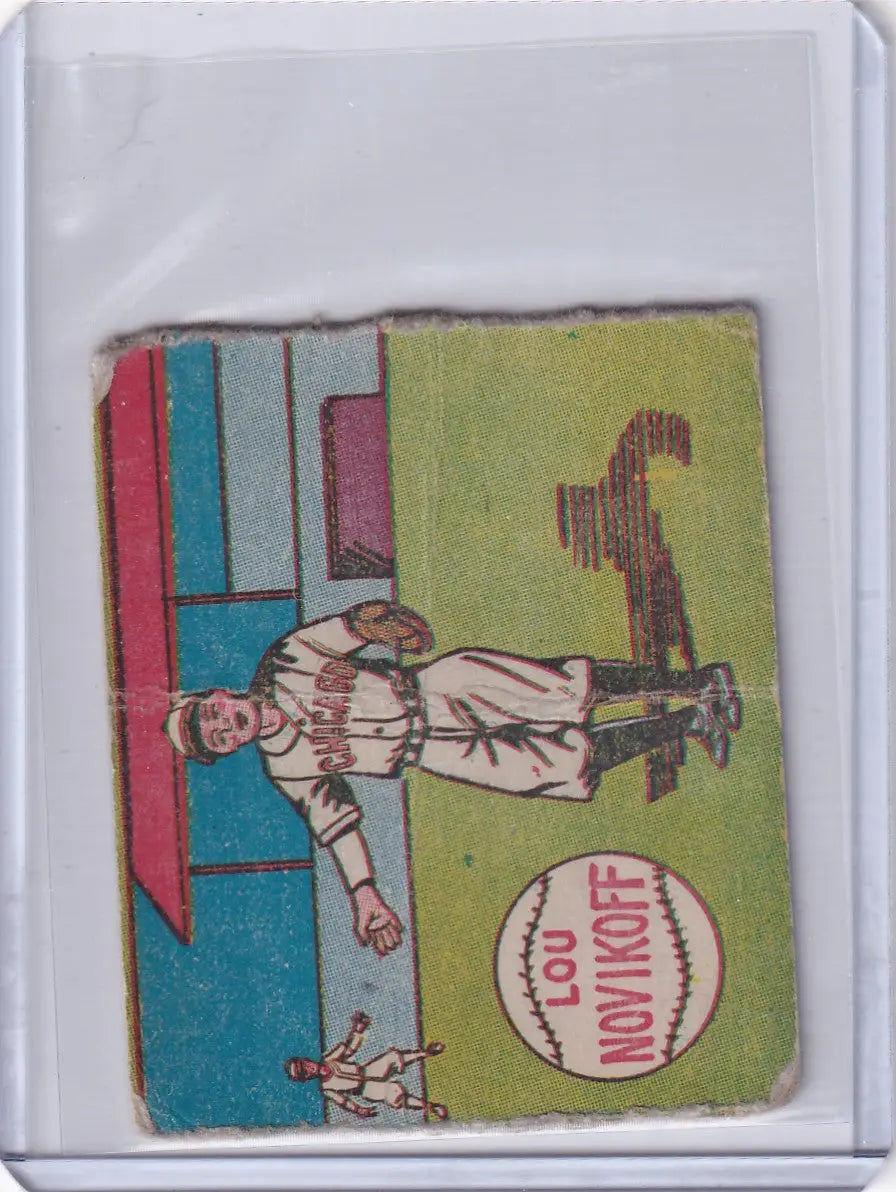 Vintage Lou Novikoff baseball card from the 1943 R302-01 Chicago Cubs collection