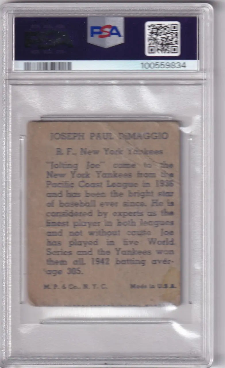 1943 R302-1 M.P. & Co Joe DiMaggio PSA 1 - New York Yankees - Baseball Card Single
