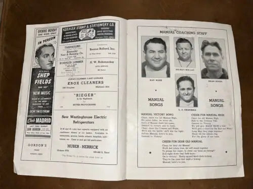 Vintage advertisement booklet for 1944 Kentucky High School Football Program Xavier Manual Dewey