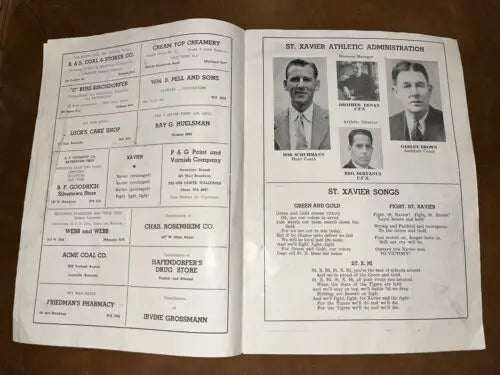 Open yearbook spread from 1944 Kentucky High School Football Program Xavier Manual Dewey