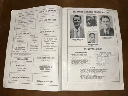 Open yearbook spread from 1944 Kentucky High School Football Program Xavier Manual Dewey
