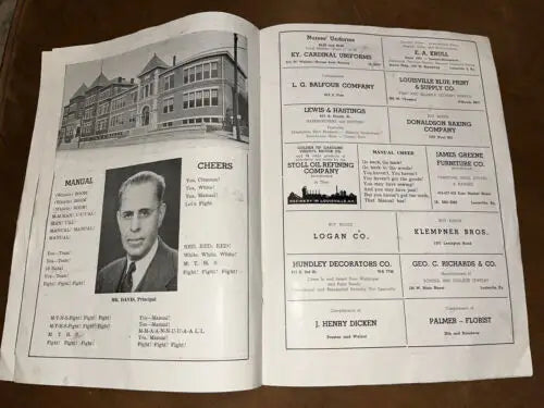 Open yearbook spread from 1944 Kentucky High School Football Program St. Xavier Manual Dewey