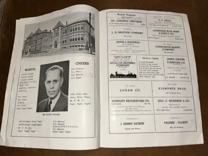 Open yearbook spread from 1944 Kentucky High School Football Program St. Xavier Manual Dewey