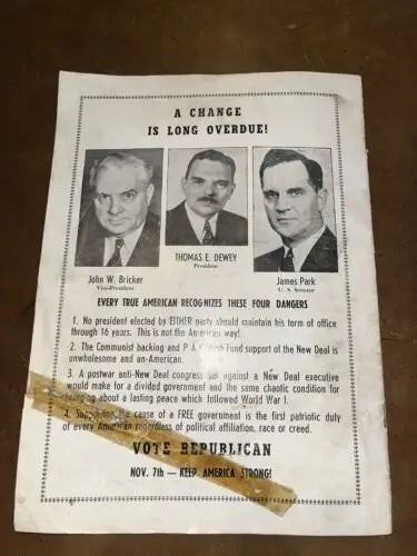 Vintage political flyer from 1944 Kentucky High School Football Program St. Xavier Manual Dewey