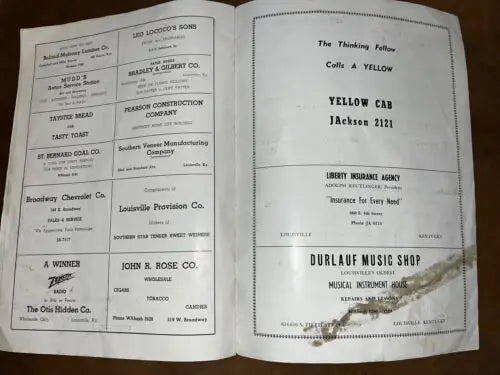 Vintage advertisement booklet for 1944 Kentucky High School Football Program St. Xavier Manual Dewey