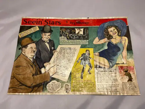 Vintage Seein Stars poster from FEG Murray art featuring Laurel Hardy and Errol Flynn
