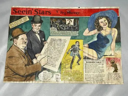 Vintage Seein Stars poster featuring FEG Murray artwork with Laurel Hardy and Errol Flynn