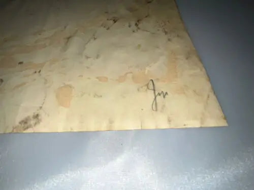 Old stained paper with signature from 1945 FEG Murray art featuring Laurel Hardy and Errol Flynn