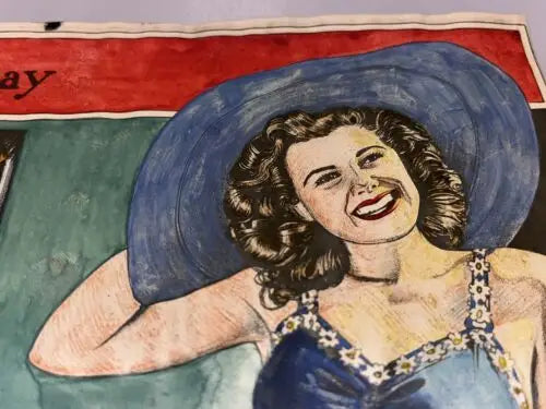 Vintage woman in a swimsuit and hat in FEG Murray art inspired by classic cinema