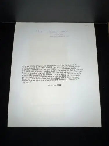 Typed press release for 1946 Jane Powell Auto Photo Hollywood 8x10 Signed Picture