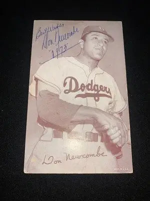 1973 Don Newcombe autographed Brooklyn Dodgers baseball card from the 1947-66 Exhibits collection