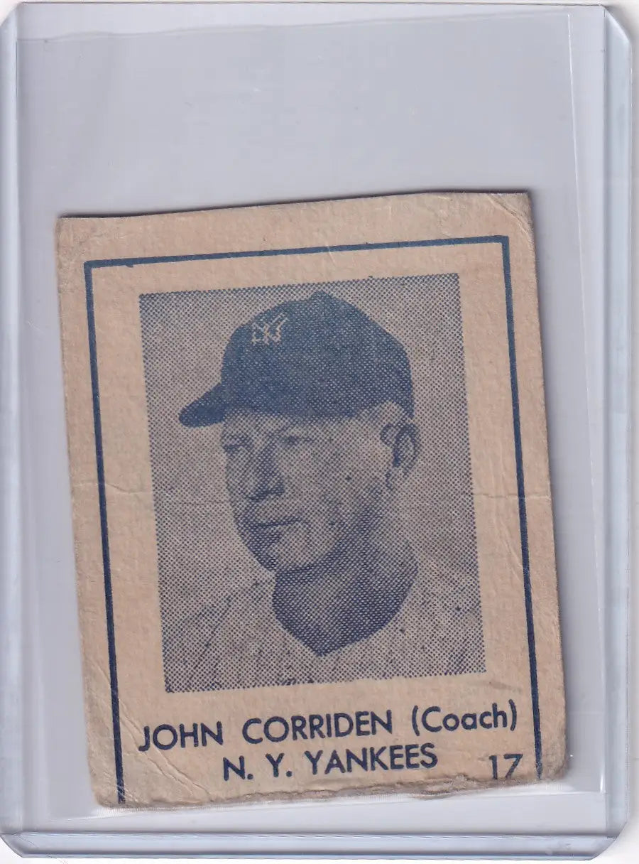 Vintage R346 Blue Tint baseball card of New York Yankees coach John Corriden