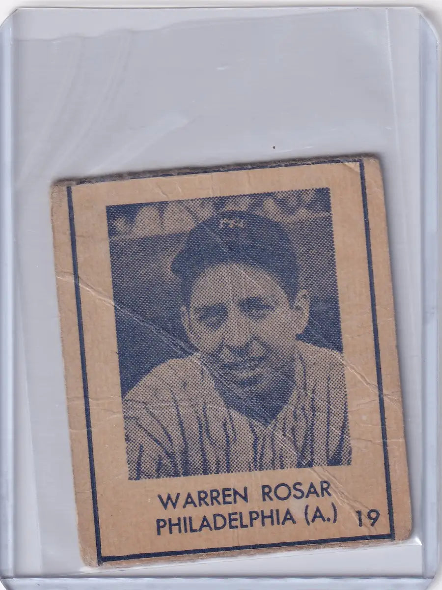 Vintage R346 Blue Tint baseball card of Warren Rosar, Philadelphia Athletics player