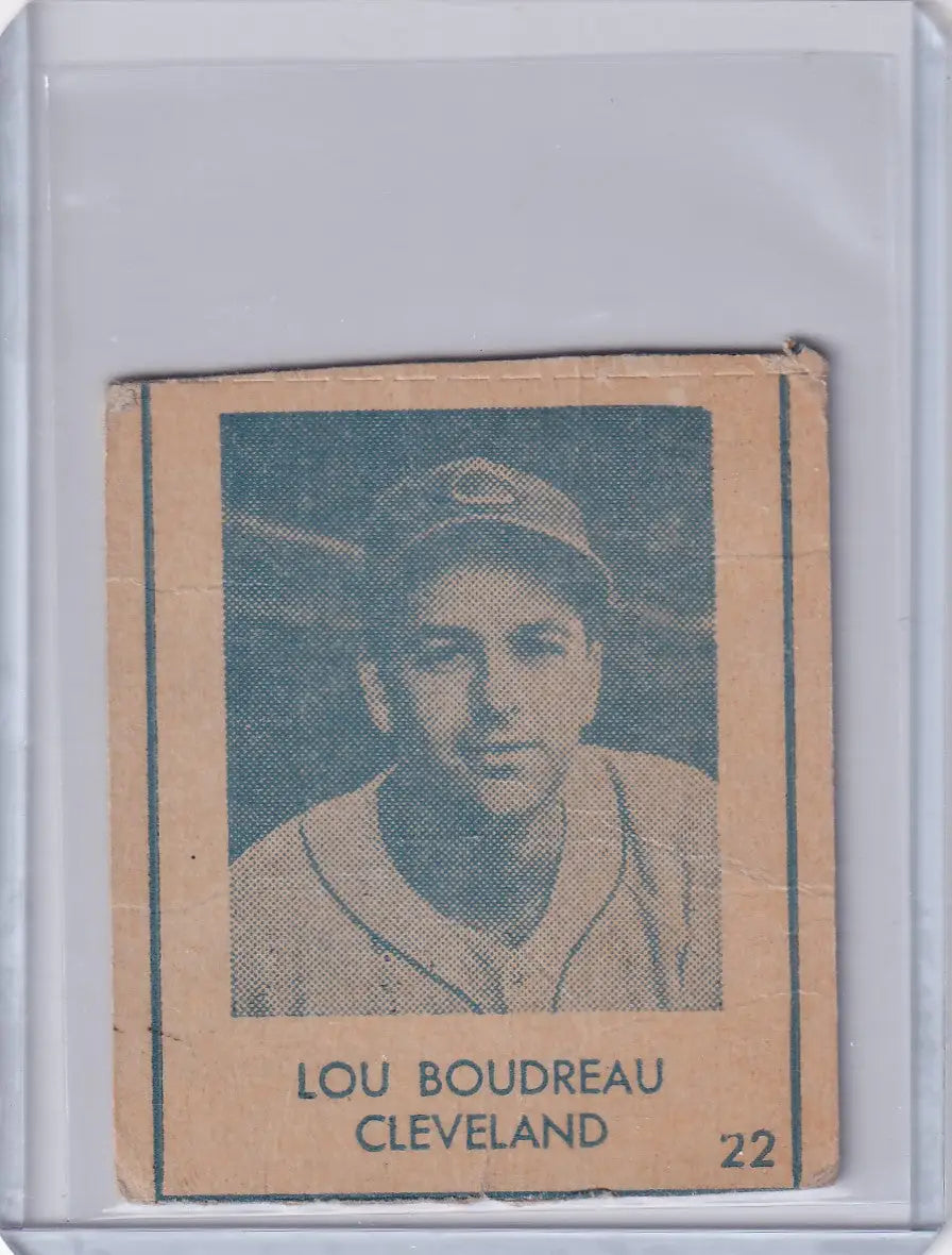 Vintage R346 Blue Tint baseball card featuring Lou Boudreau of the Cleveland Indians