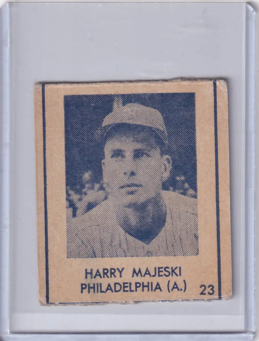 Vintage R346 Blue Tint baseball card of Harry Majeski from the Philadelphia Athletics