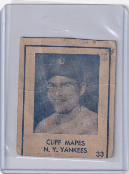 Vintage R346 Blue Tint baseball card of Cliff Mapes from the New York Yankees