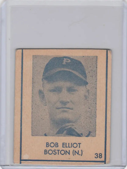 Vintage 1948 R346 Blue Tint baseball card of Bob Elliot from the Boston Braves