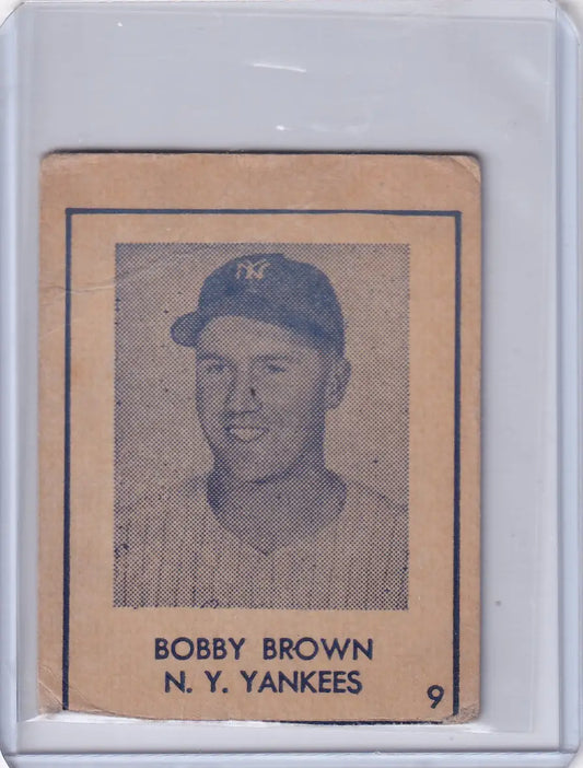 Vintage R346 Blue Tint #9 Bobby Brown baseball card from New York Yankees collection