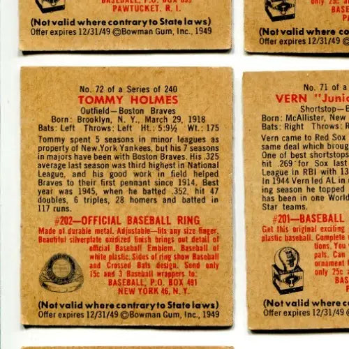 1949 Bowman #72 Tommy Holmes RC Boston Braves Low Grade Tape - Baseball Card Single