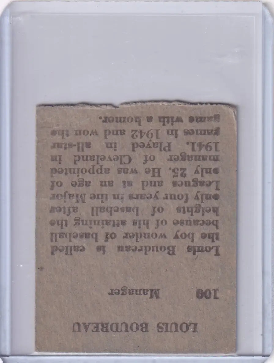 Vintage Louis Boudreau baseball card from 1949 R302-02 Cleveland Indians collection