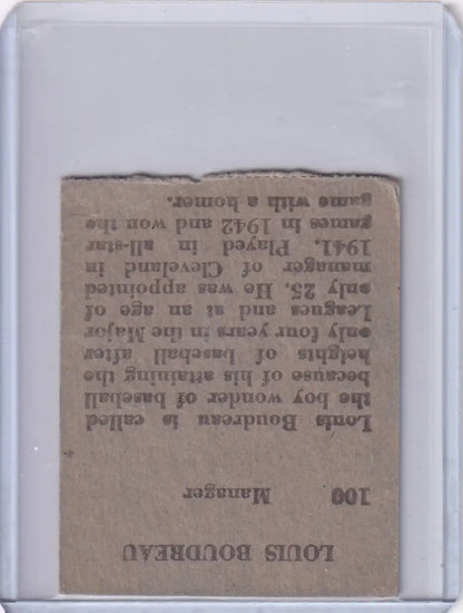 Vintage Louis Boudreau baseball card from 1949 R302-02 Cleveland Indians collection