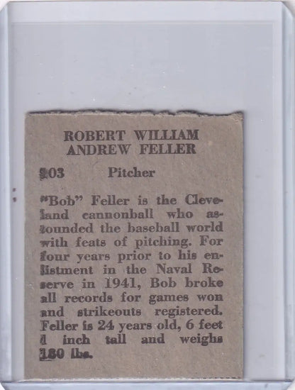 Vintage baseball card of Bob Feller from Cleveland Indians R302-02 series