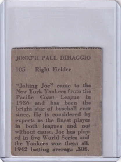 Vintage Joe Dimaggio baseball card from 1949 R302-02 NY Yankees collectible image