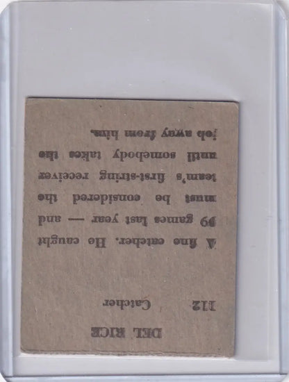 Vintage Del Rice baseball card from 1949 R302-02 St Louis Cardinals collection