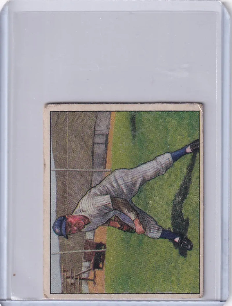 Vintage 1950 Bowman Baseball card of Joe Page in New York Yankees pitching stance