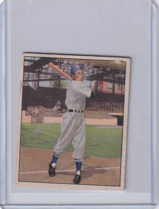Vintage Bowman Baseball card of Al Kozar in pinstriped uniform for Washington Senators