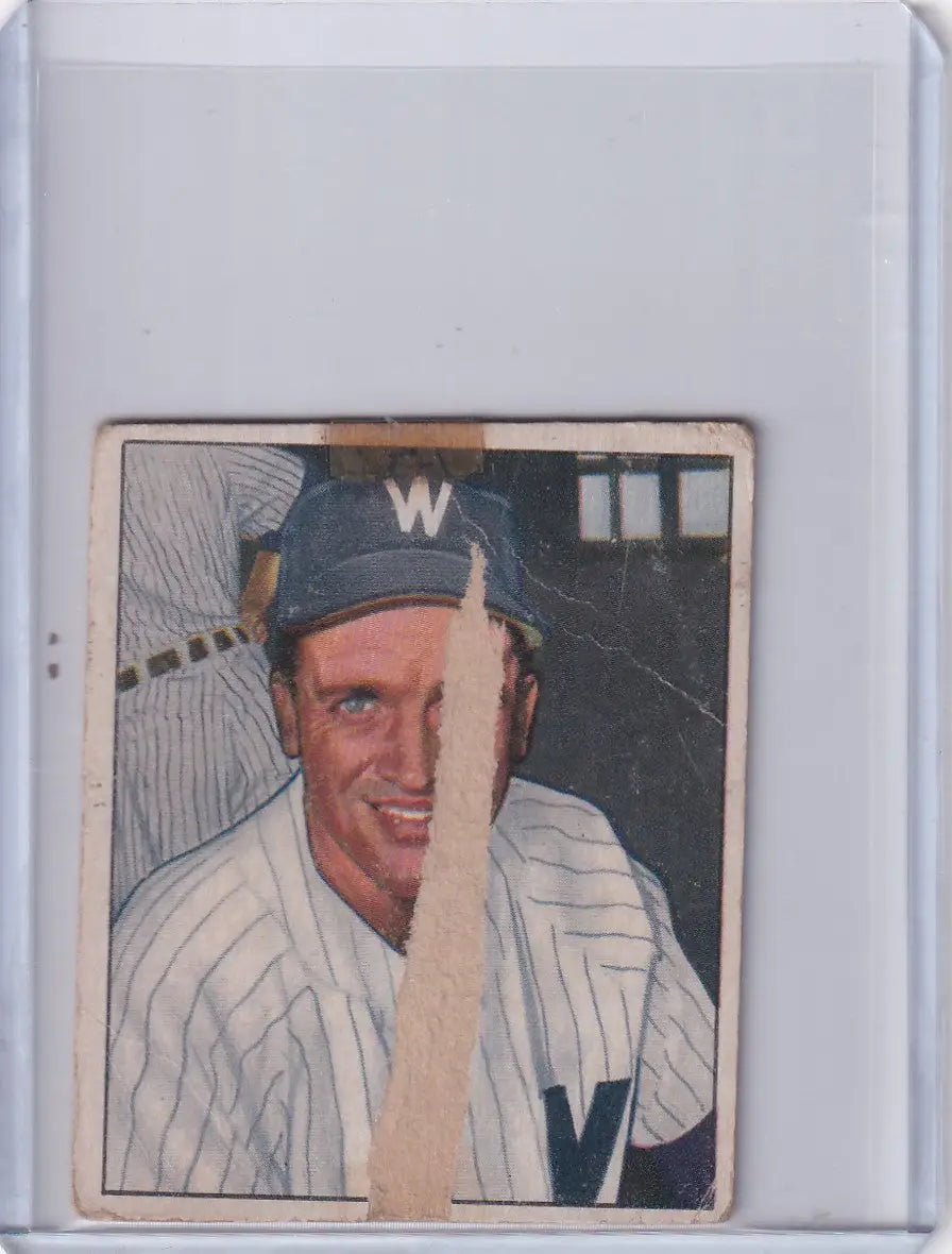 Vintage 1950 Bowman Baseball card of Mickey Harris in Washington Senators uniform