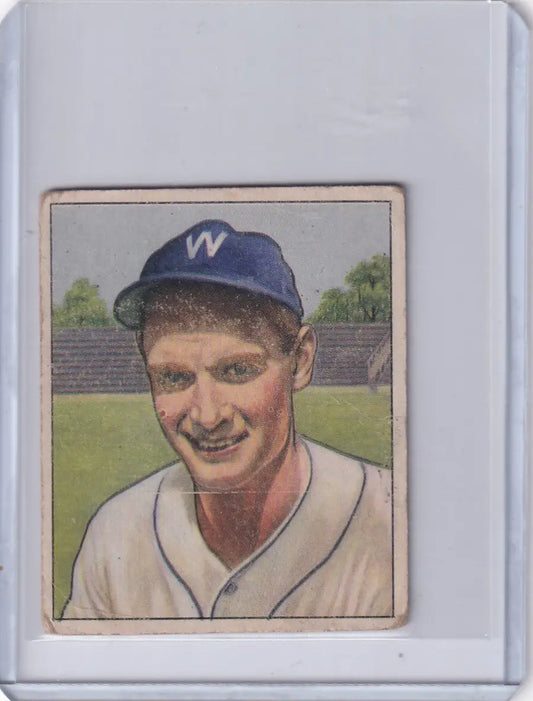 Vintage Bowman Baseball card of Sid Hudson in Washington Senators uniform