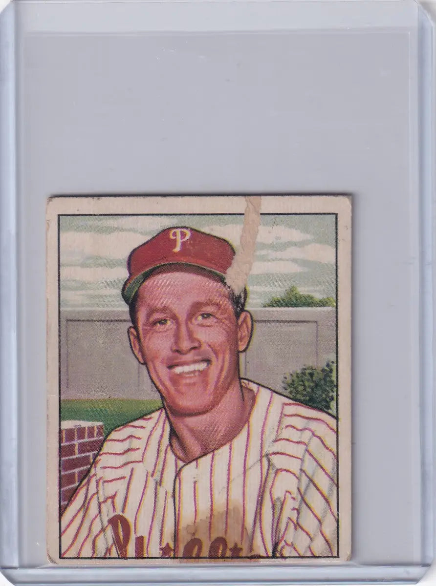 Vintage 1950 Bowman Baseball card of Mike Goliat in Philadelphia Phillies uniform