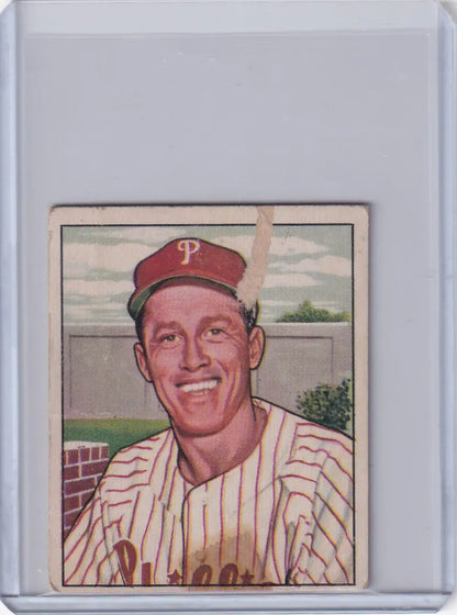 Vintage 1950 Bowman Baseball card of Mike Goliat in Philadelphia Phillies uniform