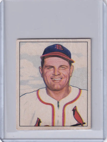Vintage 1950 Bowman Baseball card of Max Lanier in St. Louis Cardinals uniform
