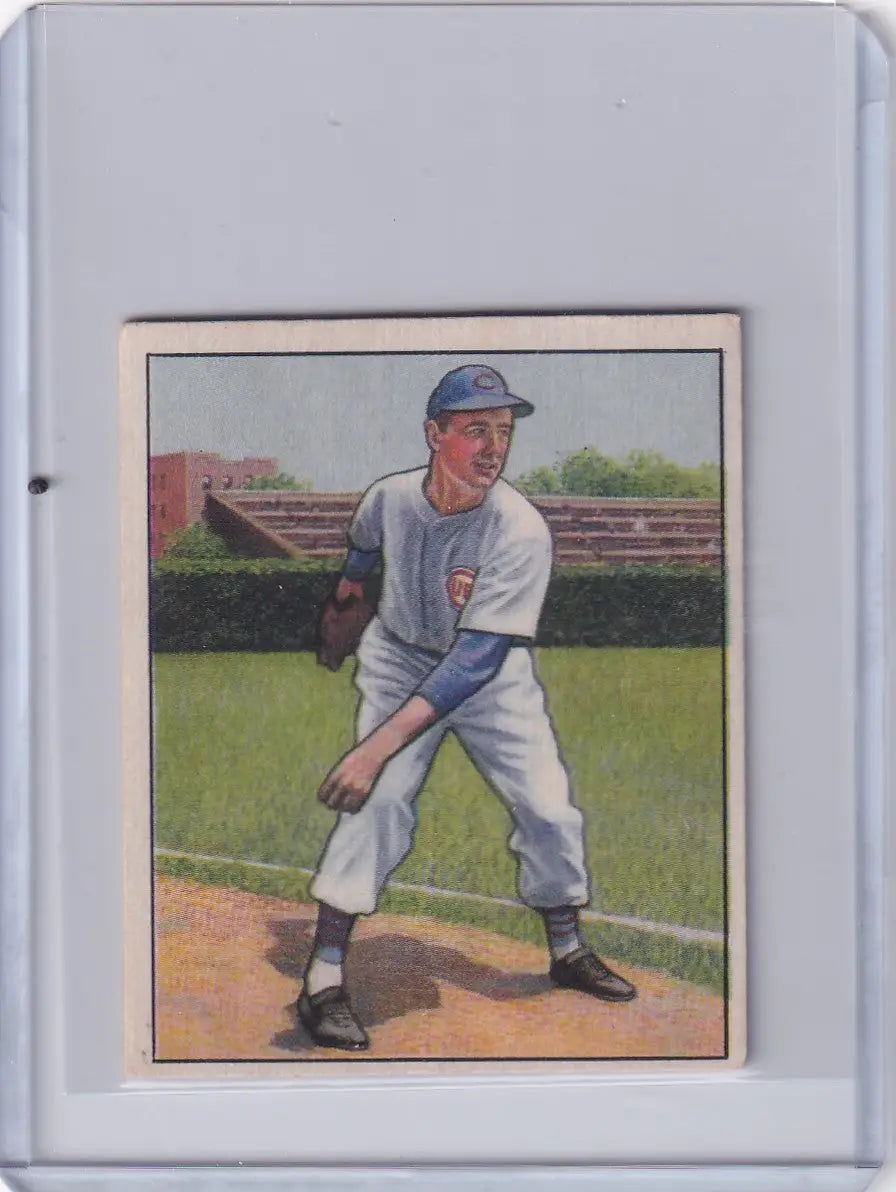 Vintage Bowman Baseball card of Johnny Schmitz in Chicago Cubs uniform