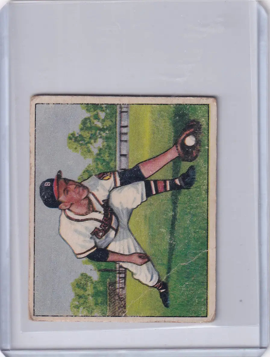 Vintage Bowman Baseball card of Buddy Kerr catching for the Boston Braves