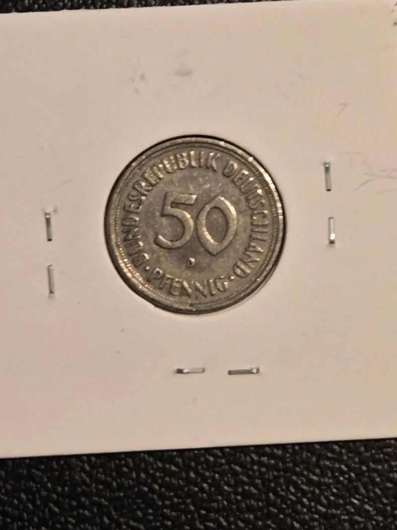 1950-D Germany 50 Pfennig Bundesrepublik Deutschland Kneeling Woman VF Coin - Coins & Currency