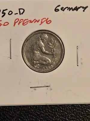 1950-D Germany 50 Pfennig Bundesrepublik Deutschland Kneeling Woman VF Coin - Coins & Currency