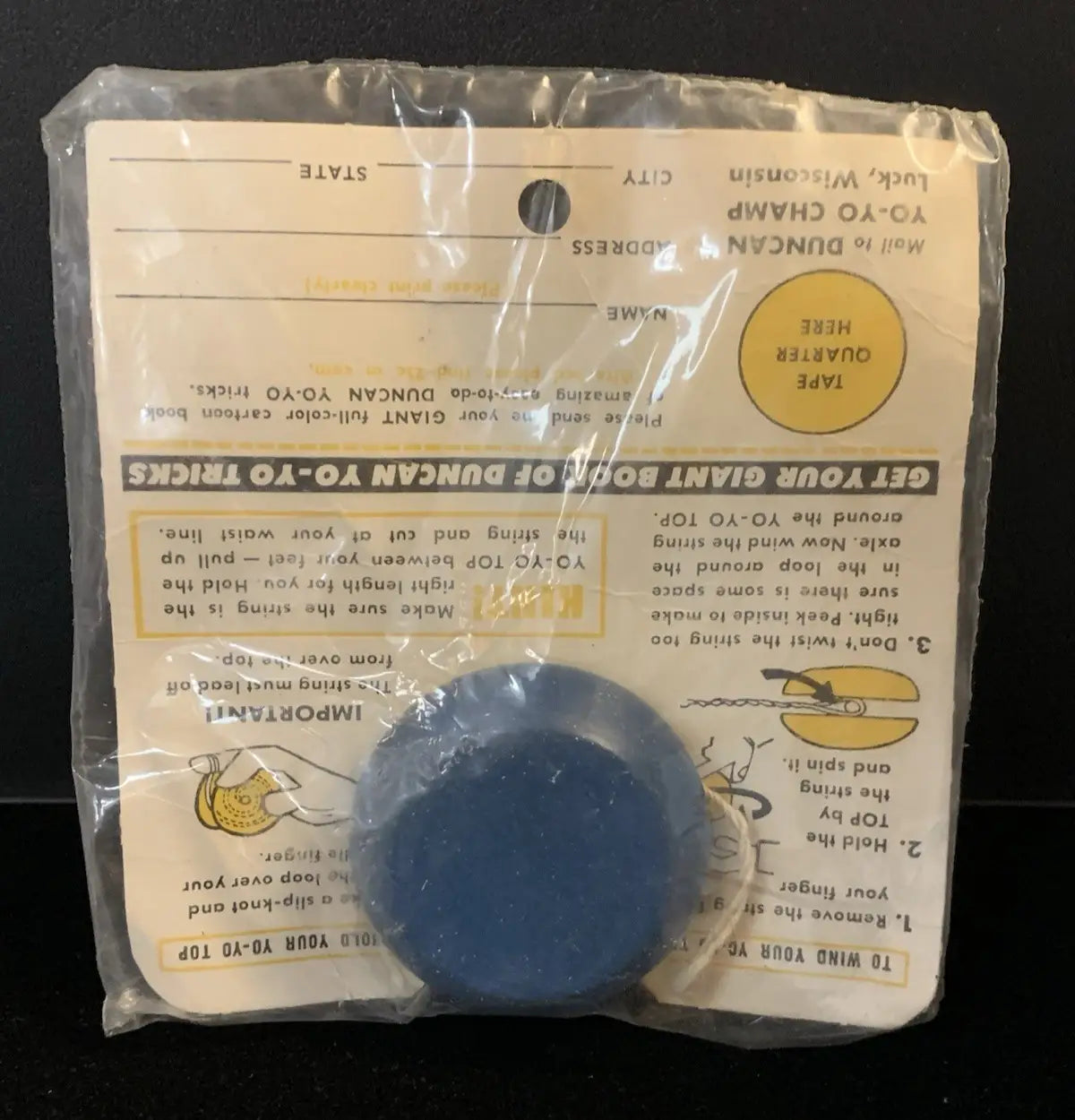 1950’s Vintage Duncan Yo-Yo Red & Blue Wood Beginners #44 NOS 29 Cents MISP