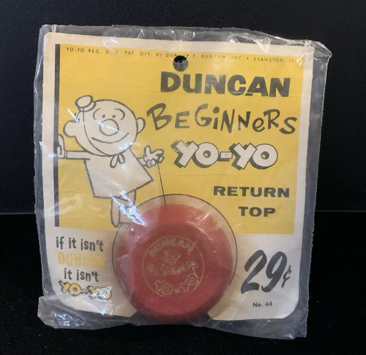 1950’s Vintage Duncan Yo-Yo Red & Blue Wood Beginners #44 NOS 29 Cents MISP