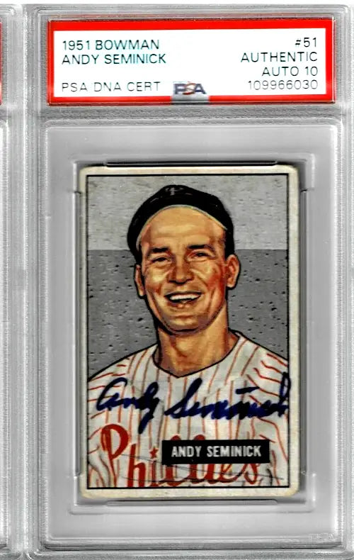1951 Bowman Andy Seminick #51 Signed Auto Card Philadelphia Phillies PSA/DNA 10 - Baseball Card Single