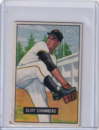 1951 Bowman Baseball #131 Cliff Chambers card featuring Pittsburgh Pirates player