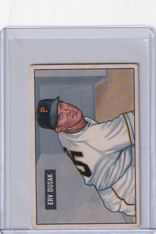 1951 Bowman Baseball #310 card featuring Erv Dusak of the Pittsburgh Pirates