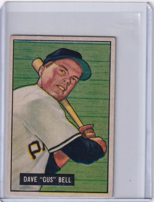 Vintage Dave Gus Bell baseball card from 1951 Bowman Baseball, Pittsburgh Pirates RC