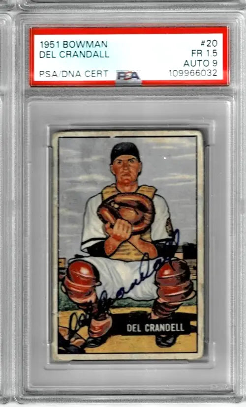1951 Bowman Del Crandall #20 Signed Auto Card Boston Braves PSA/DNA 9 - Baseball Card Single