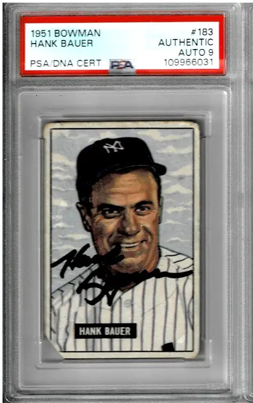 1951 Bowman HANK BAUER #183 Signed Auto Card New York Yankees PSA/DNA 9 - Baseball Card Single