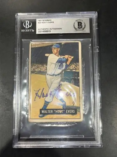 Graded 1951 Bowman Walter Hoot Evers Signed Card #23 Auto Slabbed Detroit Tigers