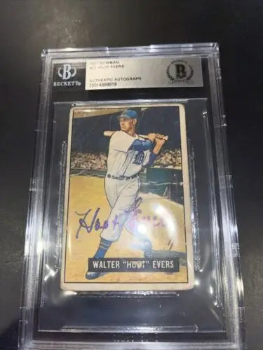 Encased autographed baseball card of Bowman Walter Hoot Evers, #23, Detroit Tigers